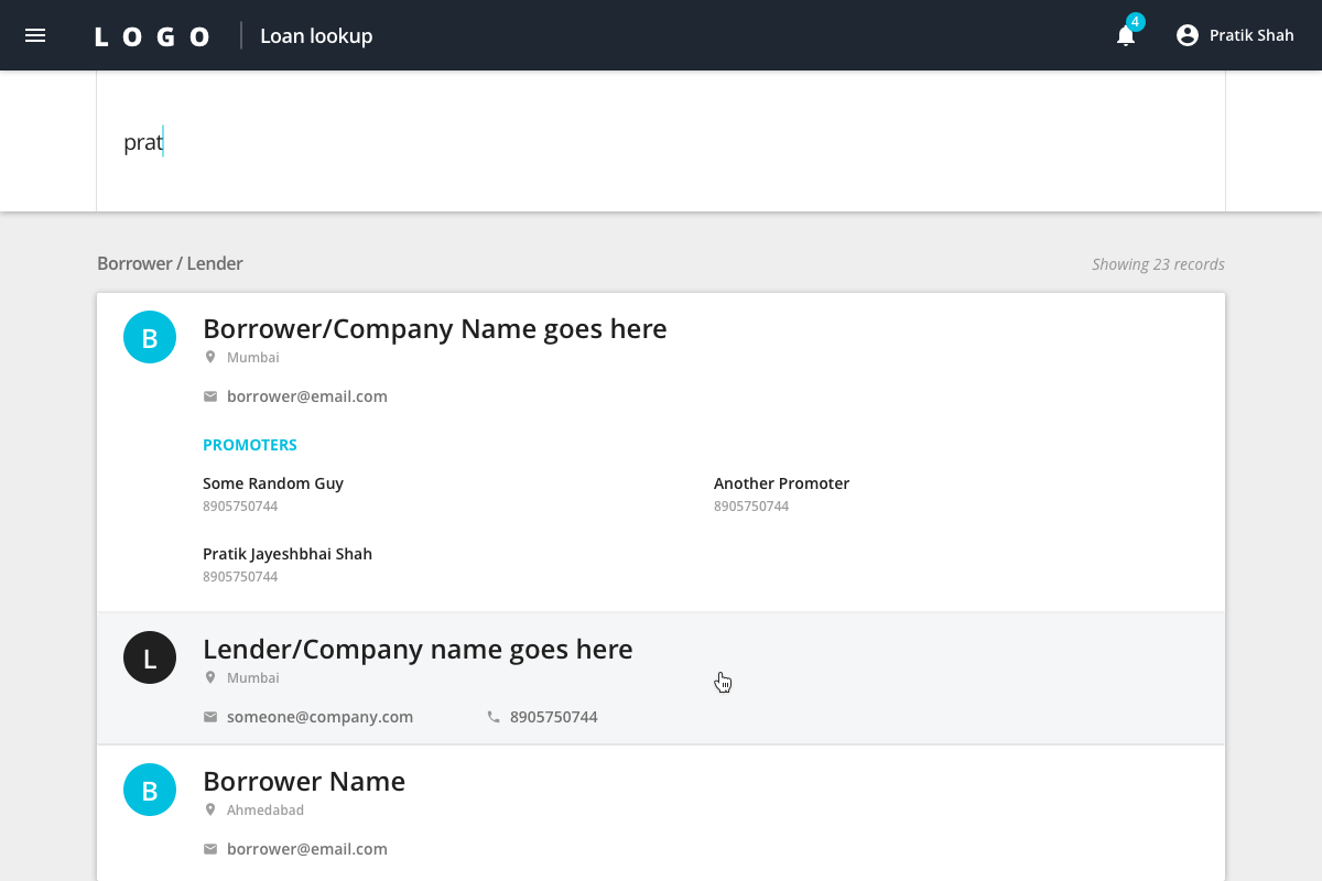 Search for a borrower or lender
